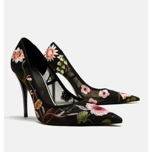 ZARA Floral Black Heels